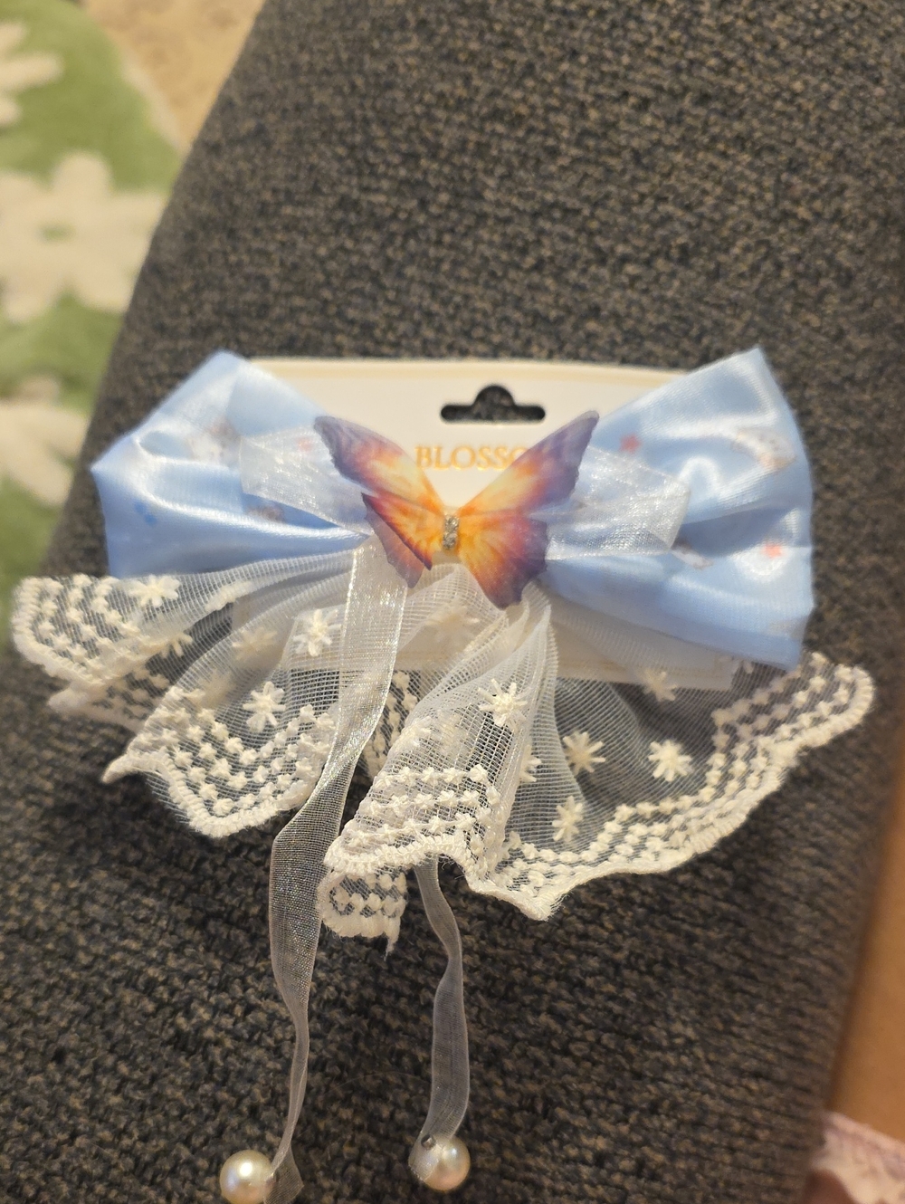 Kids Blue Butterfly Lace Hair Bow